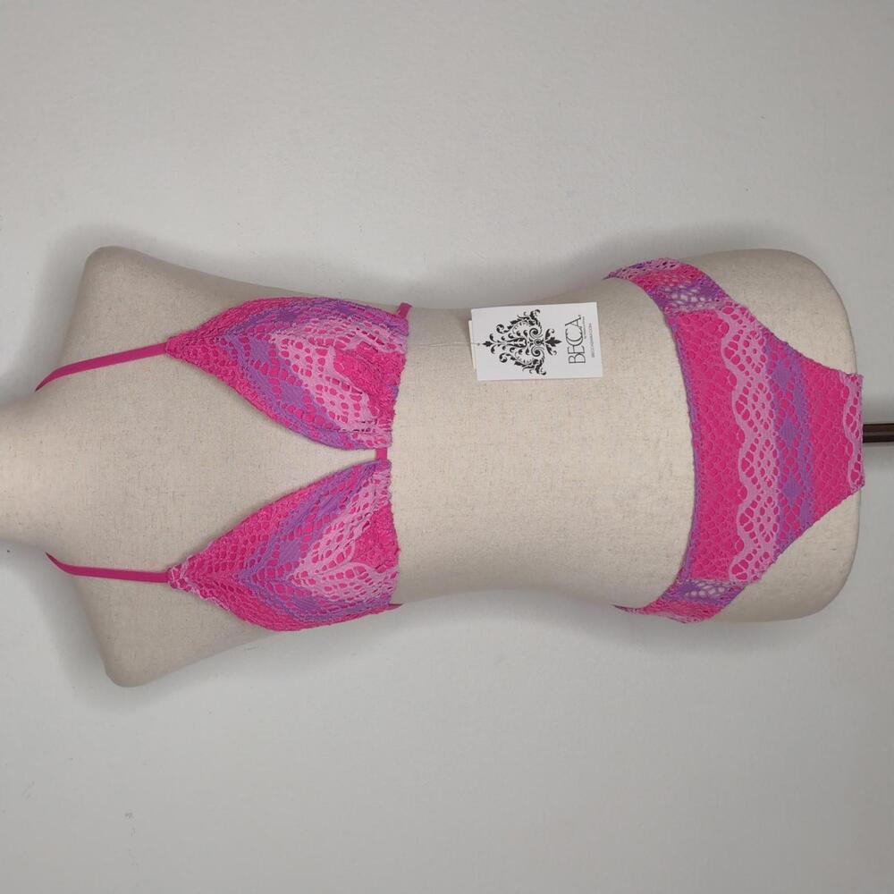NWT Becca Women's Pink/Purple/Crochet Two Piece Swimsuit Size Small